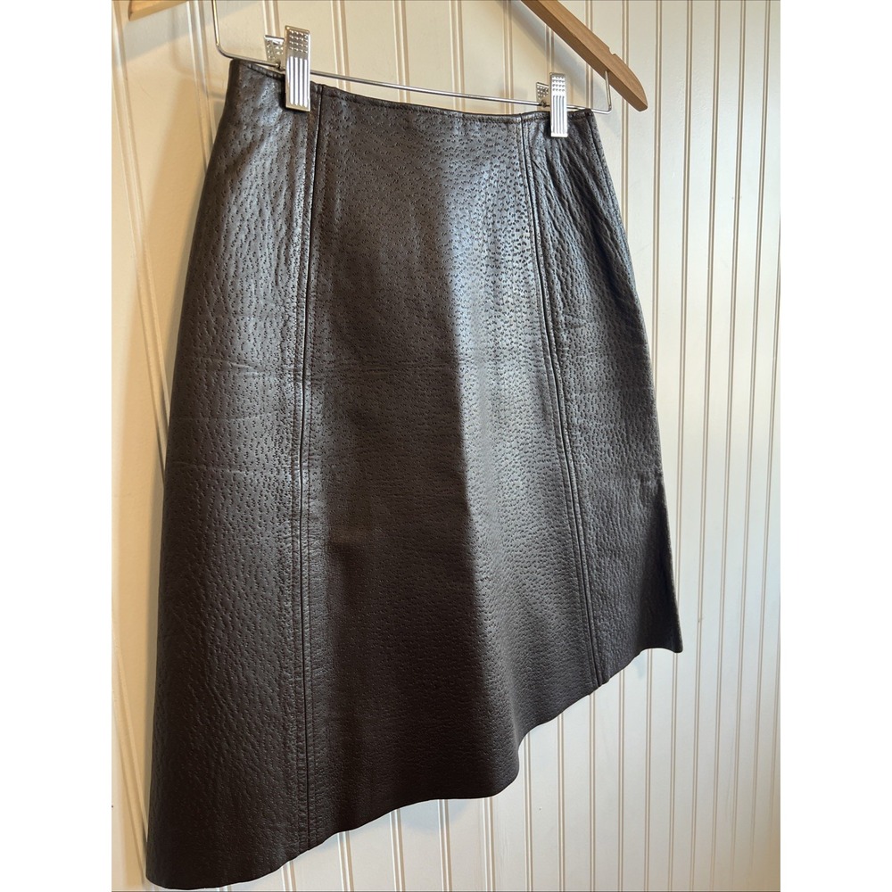 Handmade Vegan Faux Leather Skirt‎ 70's Brown Small Women Raw Hem No Tags - Picture 2 of 8